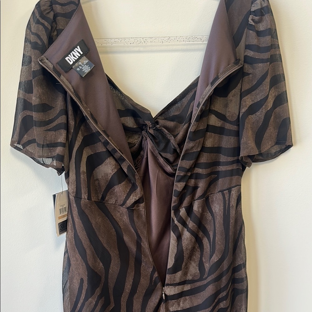 DKNY Sz 12 Animal Print Sheath Midi Dress with Flutter Sleeves • NWT! - Picture 7 of 12